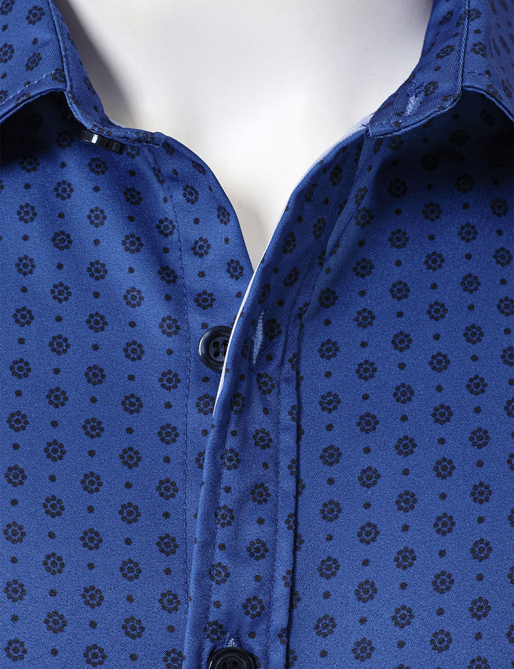Chemise à manches longues bleue à imprimé géométrique rétro pour homme
