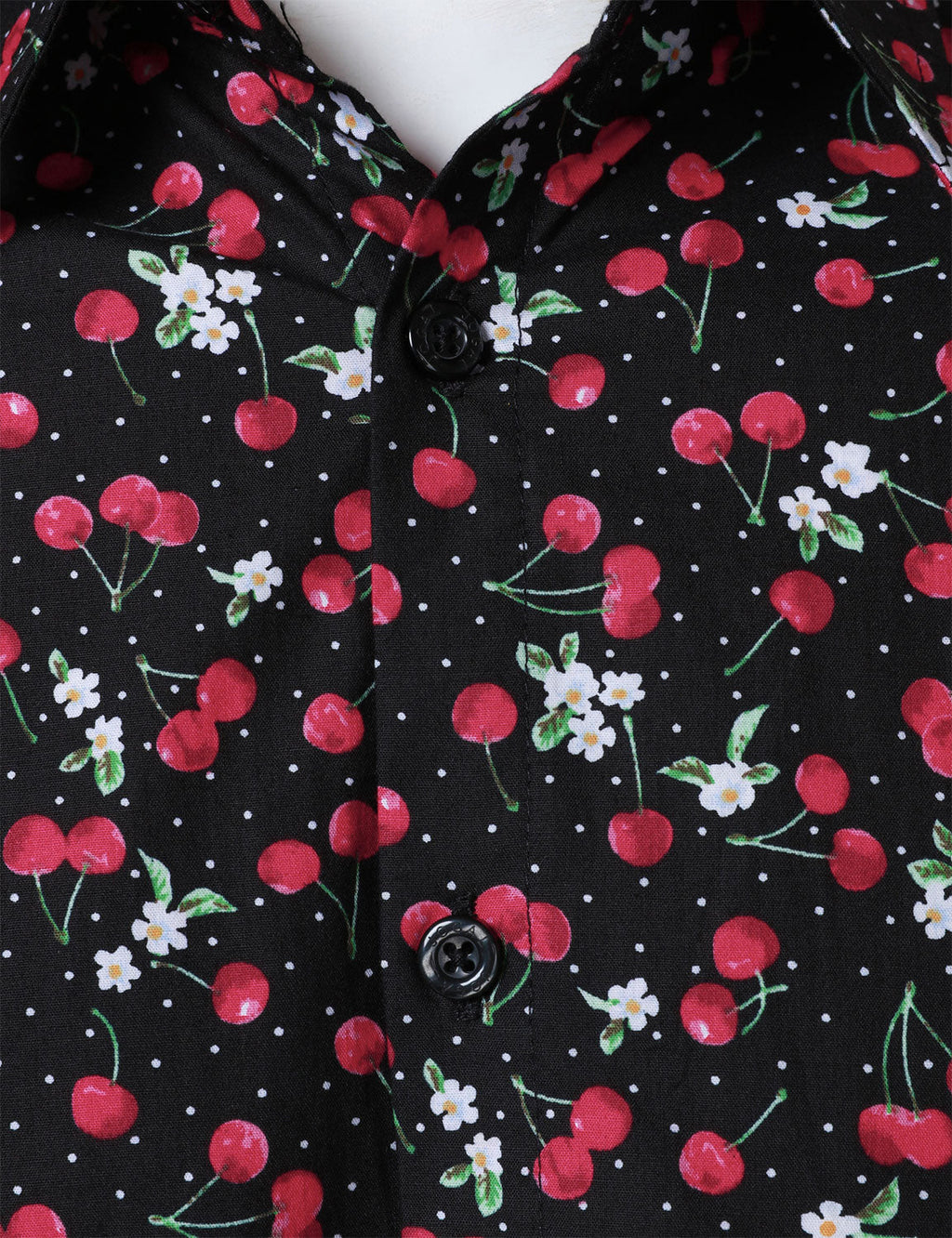 Chemise à manches longues en coton respirant à imprimé cerises pour homme, noire