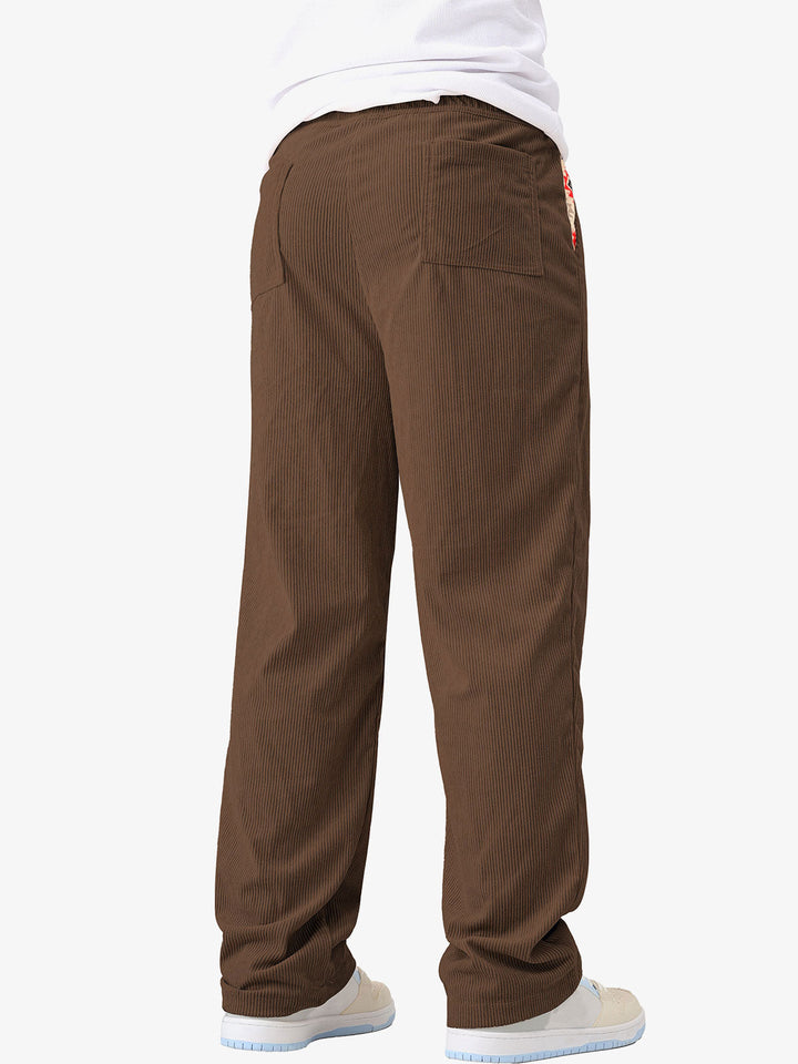 Pantalon décontracté en velours côtelé avec cordon de serrage et taille élastique pour homme
