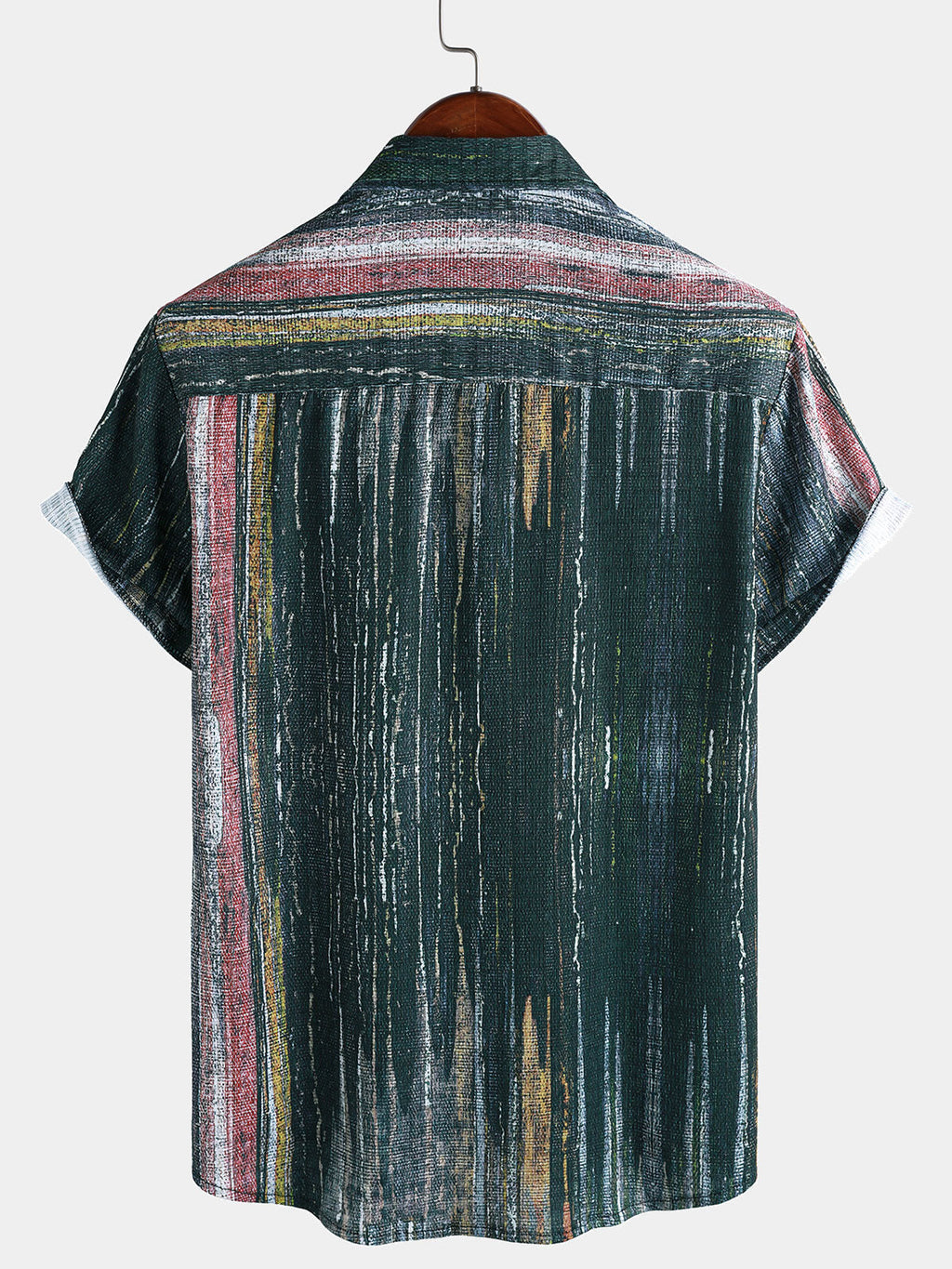 Chemise Hawaïenne Homme Verte Vintage à Rayures à Manches Courtes avec Boutons