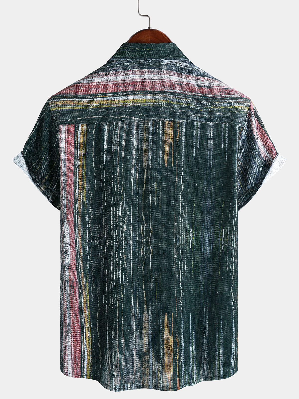 Chemise Hawaïenne Homme Verte Vintage à Rayures à Manches Courtes avec Boutons