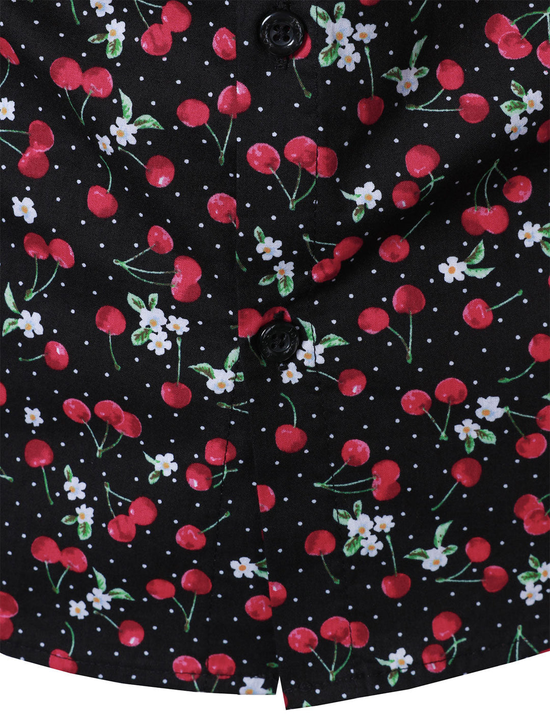 Chemise à manches longues en coton respirant à imprimé cerises pour homme, noire