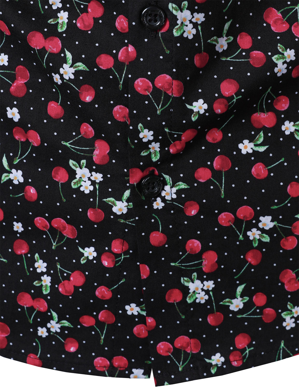 Chemise à manches longues en coton respirant à imprimé cerises pour homme, noire