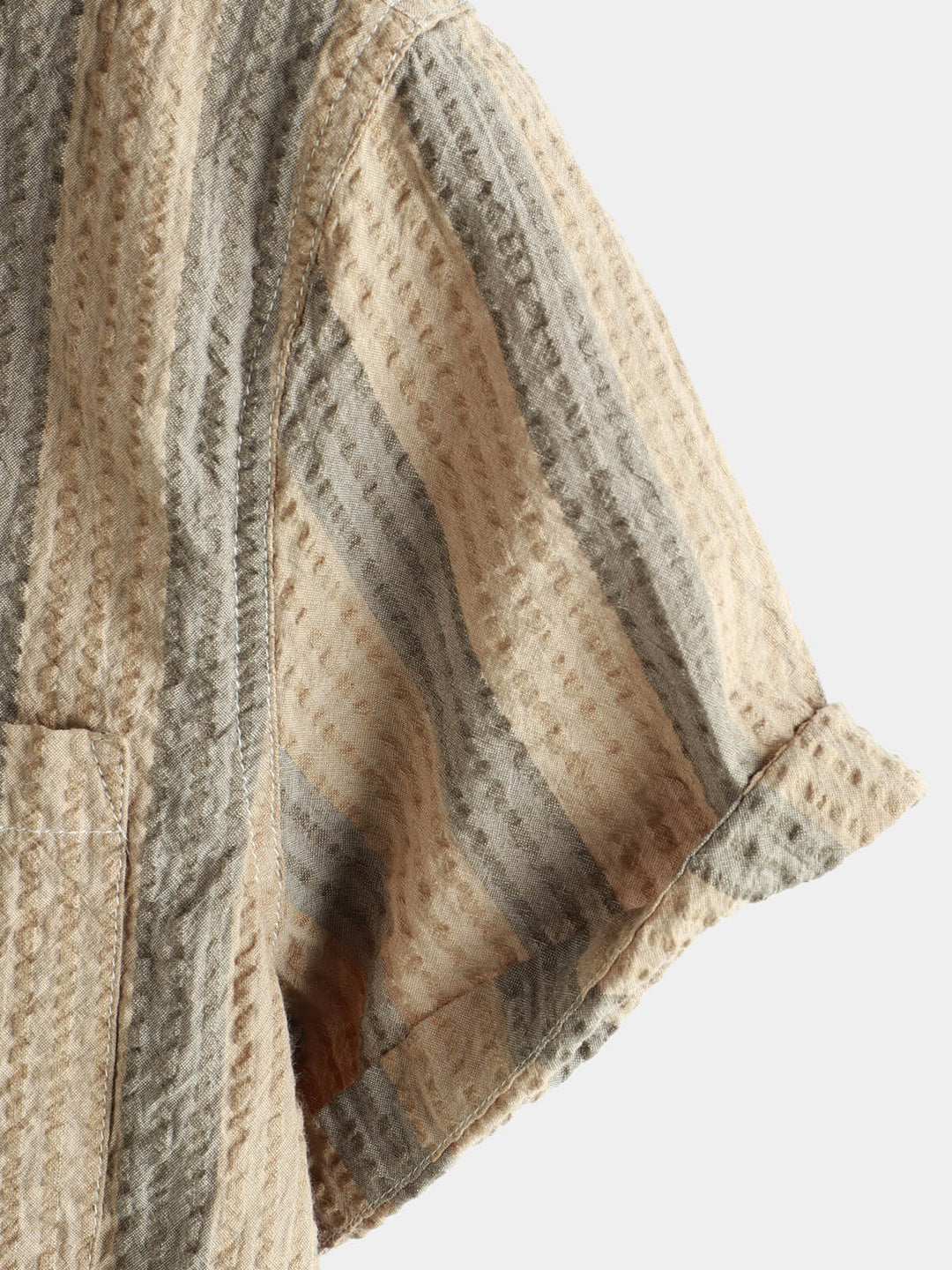 Chemise à manches courtes boutonnée pour hommes en coton rayé avec poche décontractée pour vacances hawaïennes