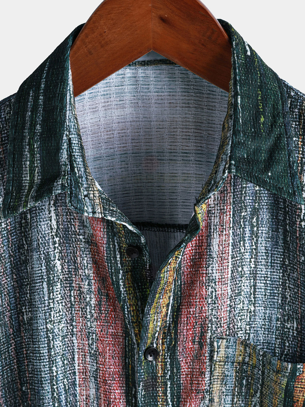 Chemise Hawaïenne Homme Verte Vintage à Rayures à Manches Courtes avec Boutons