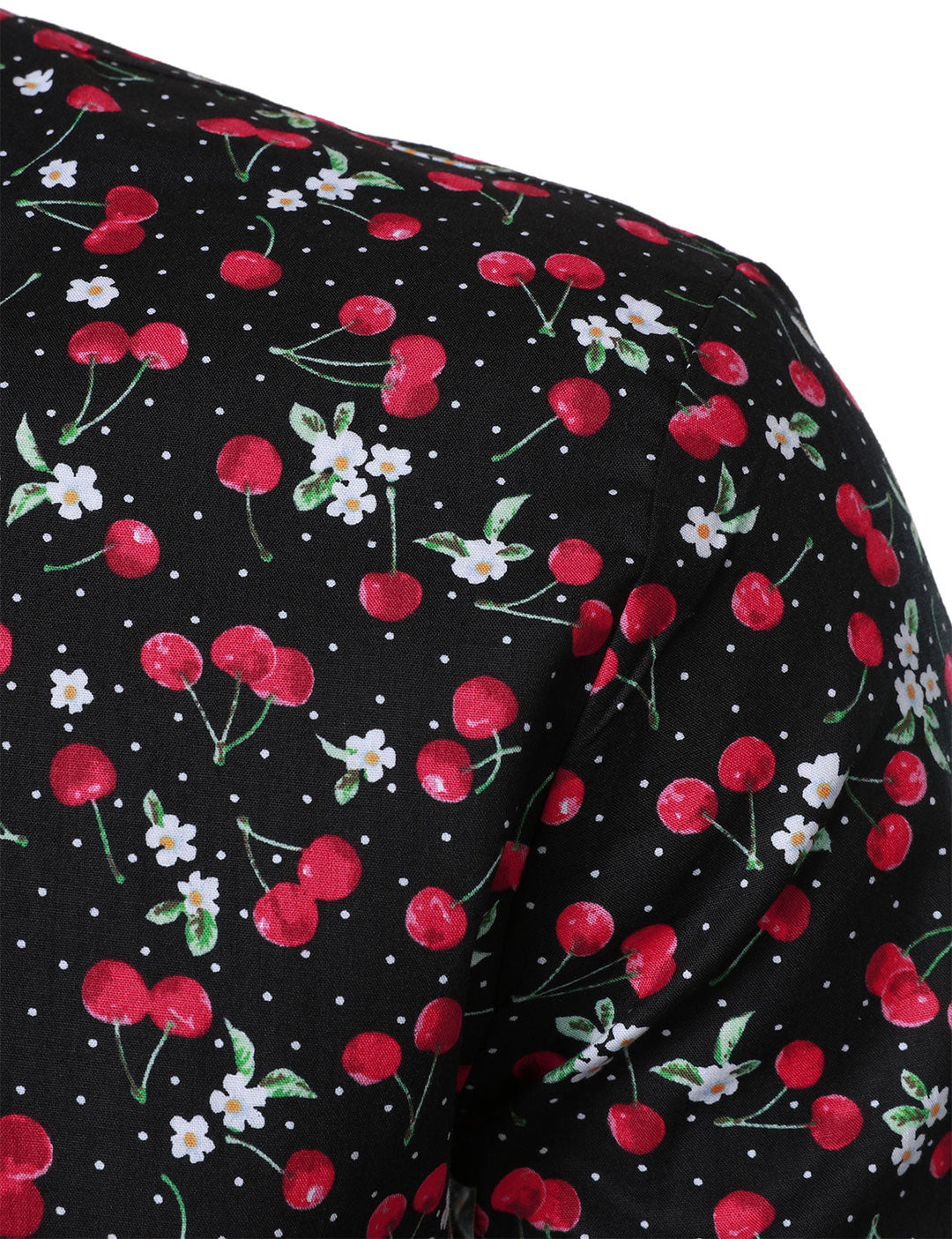Chemise à manches longues en coton respirant à imprimé cerises pour homme, noire