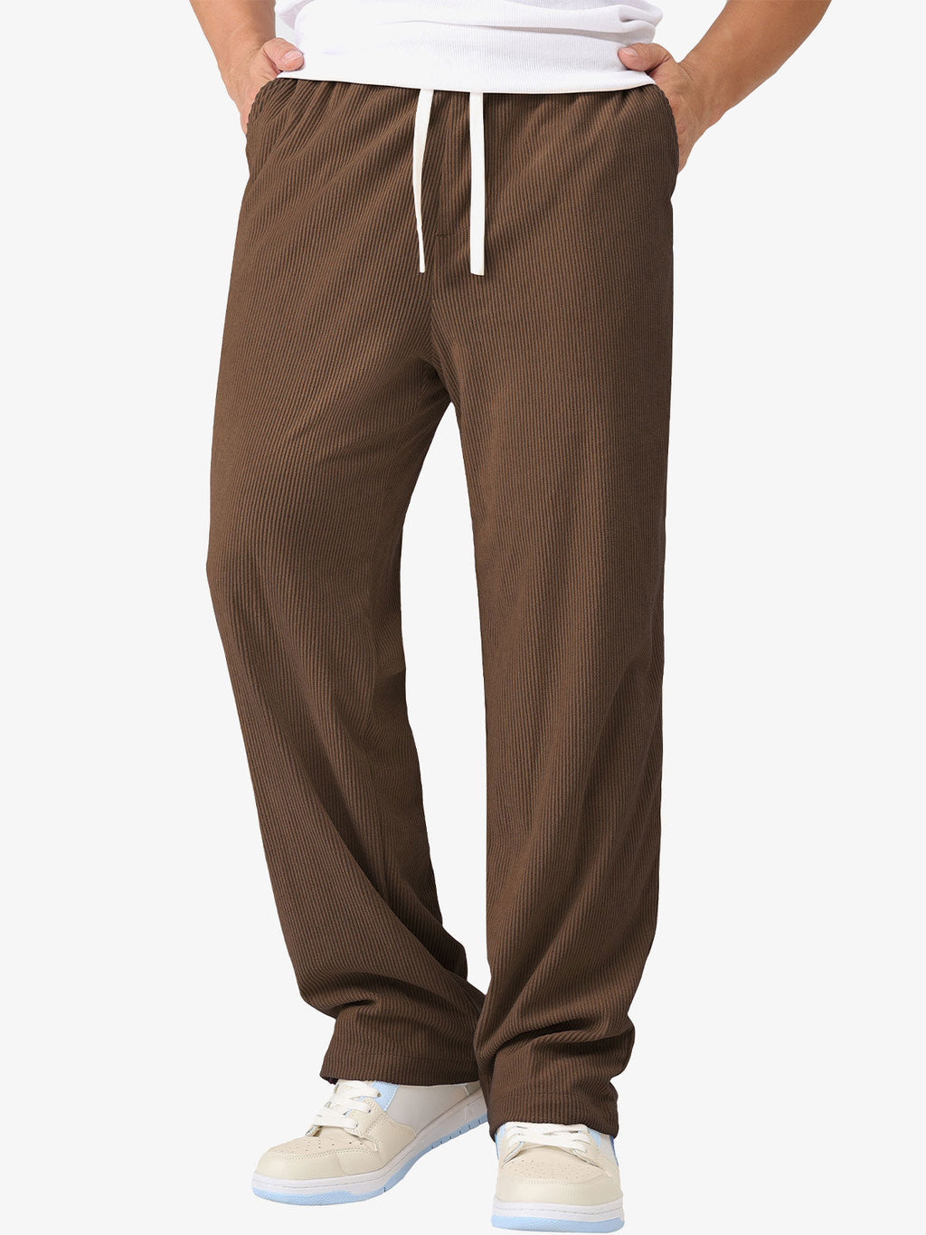 Pantalon décontracté en velours côtelé avec cordon de serrage et taille élastique pour homme