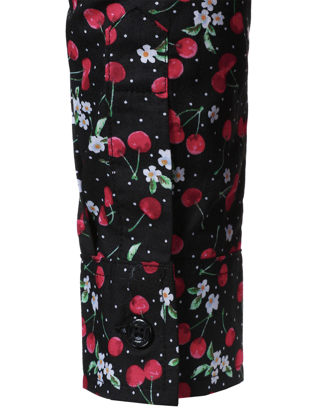 Chemise à manches longues en coton respirant à imprimé cerises pour homme, noire