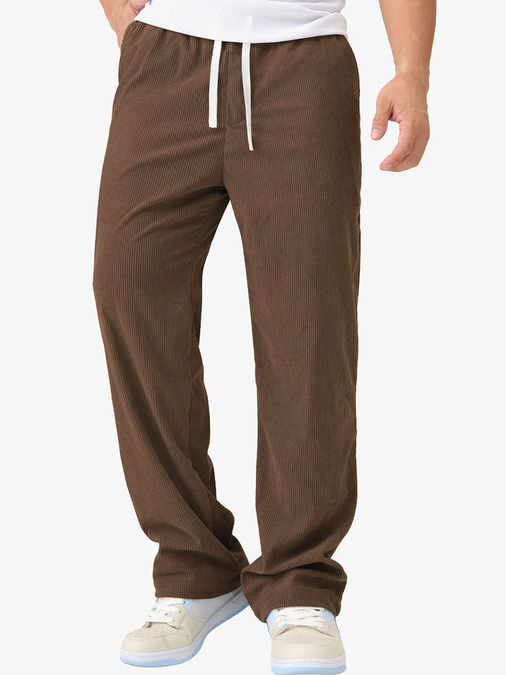 Pantalon décontracté en velours côtelé avec cordon de serrage et taille élastique pour homme