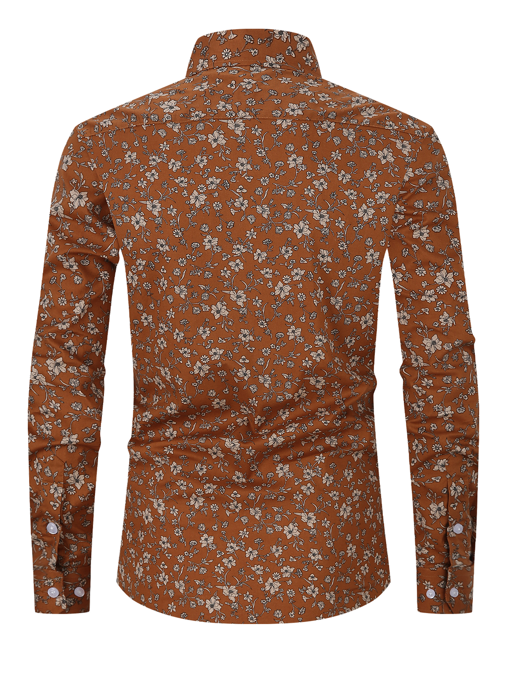 Chemise habillée à manches longues vintage marron à imprimé floral pour hommes