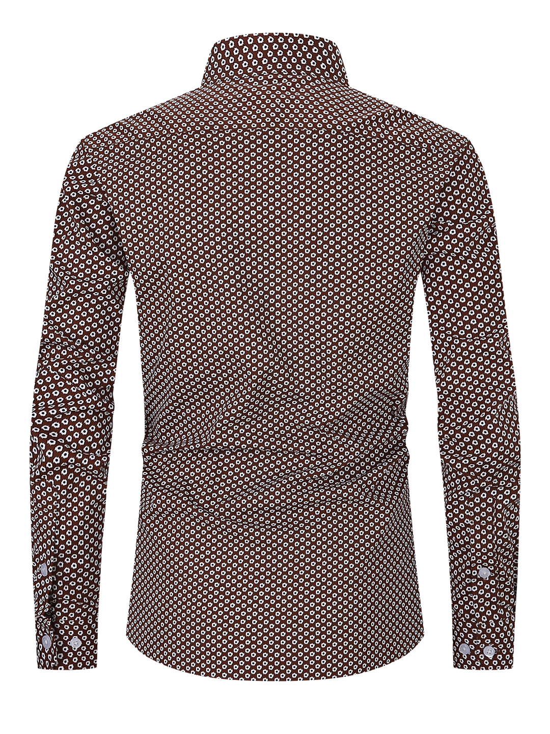 Chemise habillée à manches longues vintage marron à imprimé décontracté pour hommes