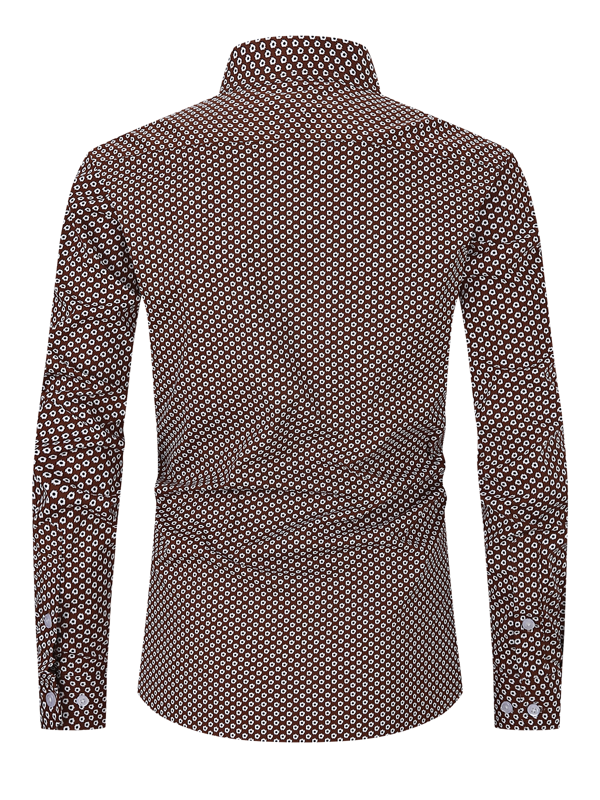 Chemise habillée à manches longues vintage marron à imprimé décontracté pour hommes
