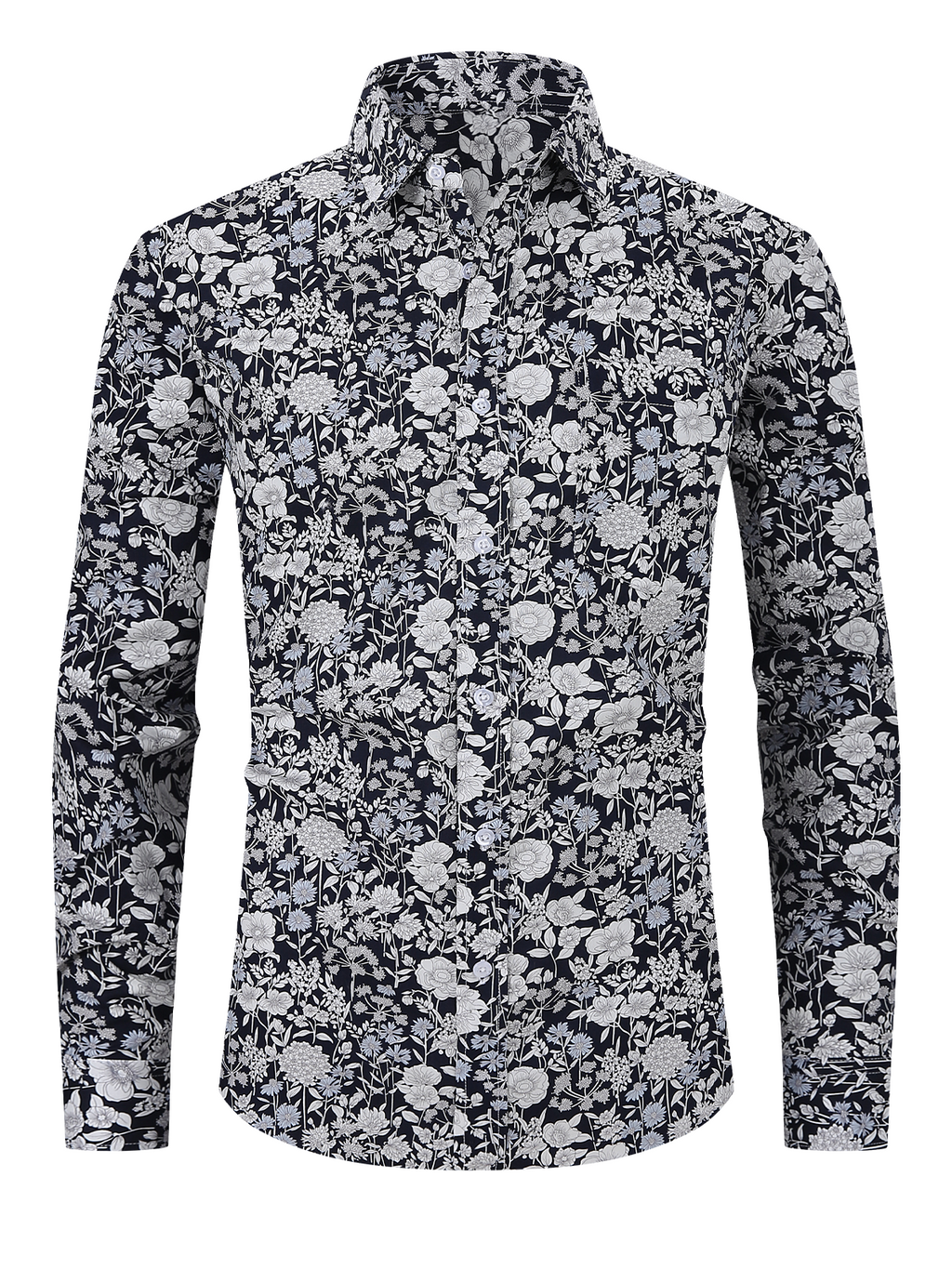 Chemise de ville noire à manches longues décontractée à imprimé floral vintage pour hommes