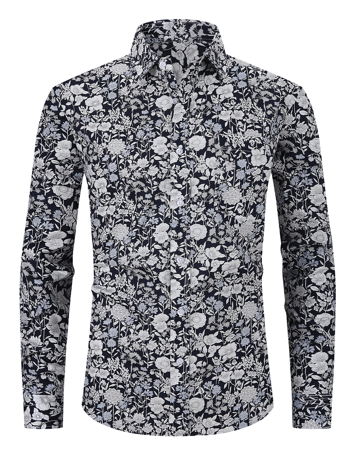 Chemise de ville noire à manches longues décontractée à imprimé floral vintage pour hommes