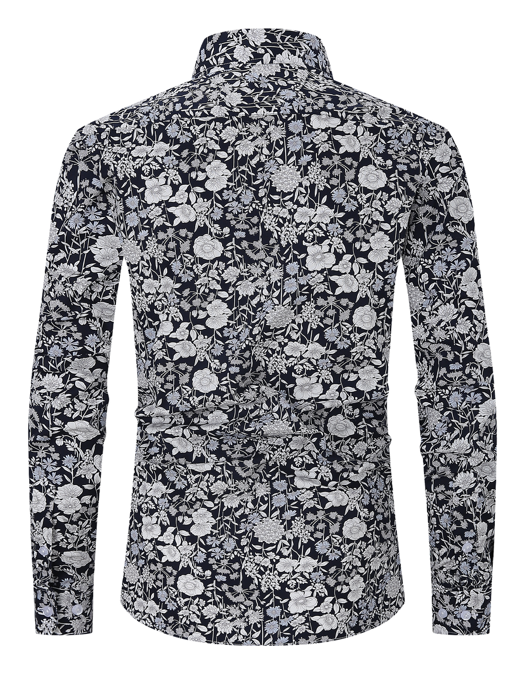 Chemise de ville noire à manches longues décontractée à imprimé floral vintage pour hommes