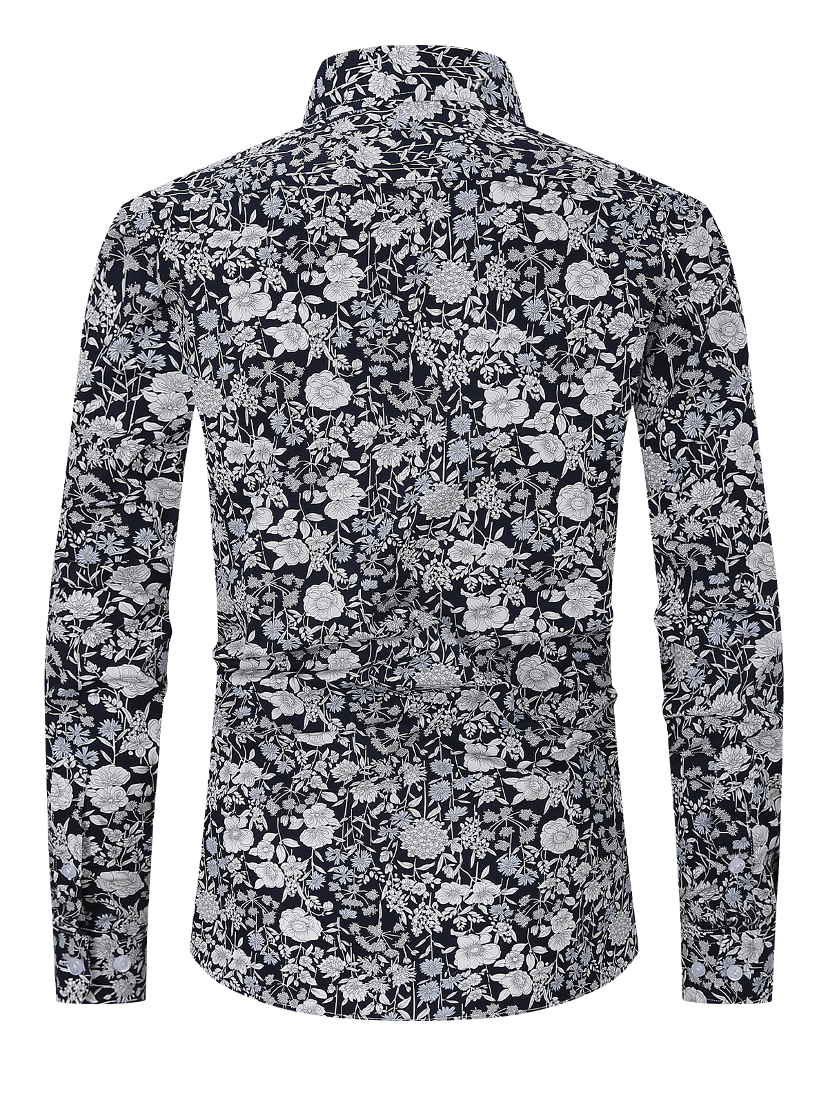 Chemise de ville noire à manches longues décontractée à imprimé floral vintage pour hommes