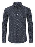 Chemise à manches longues boutonnée bleu marine à imprimé floral pour hommes
