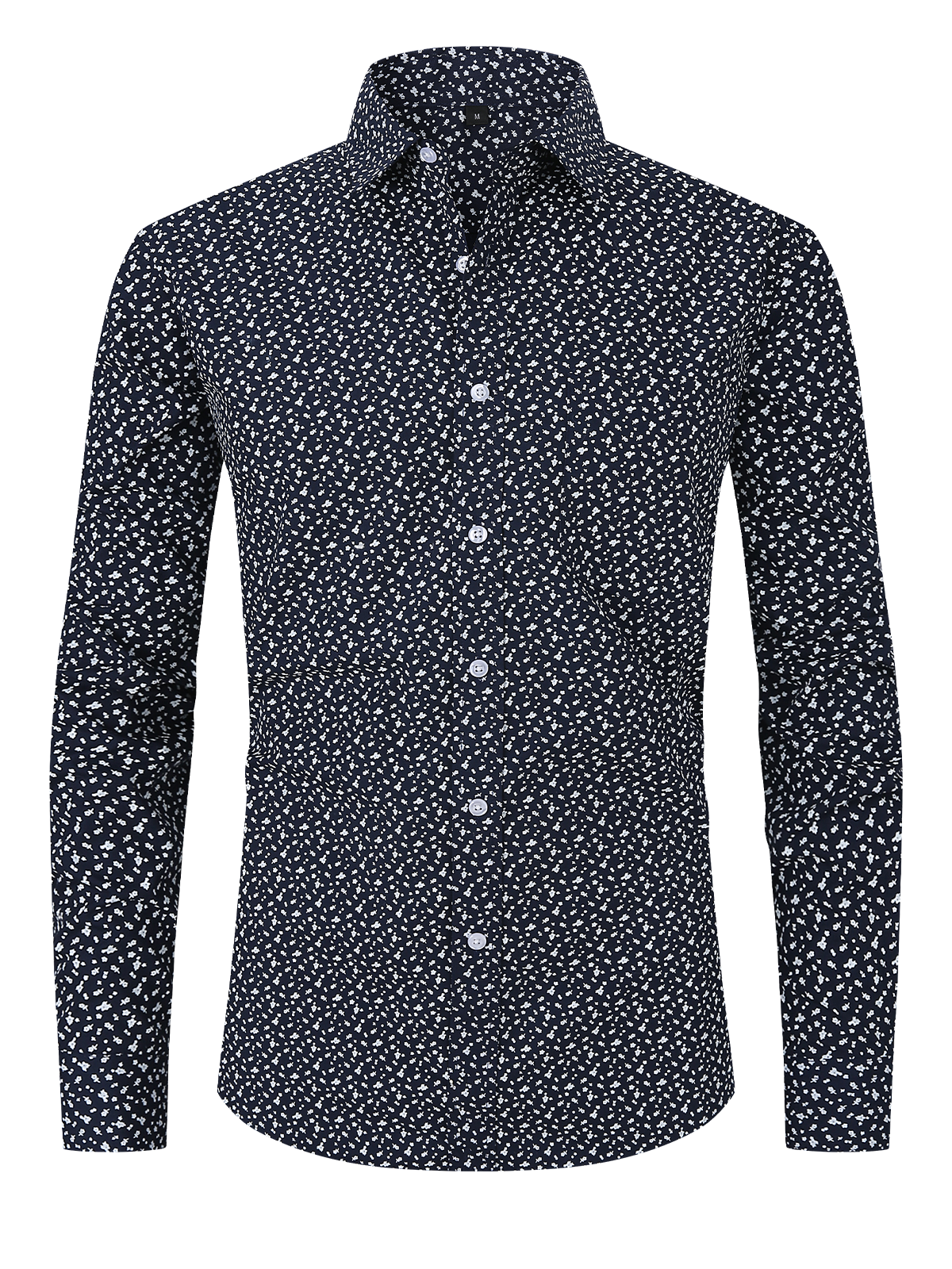 Chemise à manches longues boutonnée bleu marine à imprimé floral pour hommes