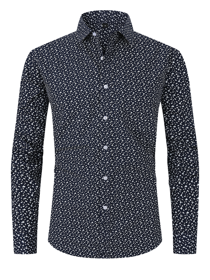 Chemise à manches longues boutonnée bleu marine à imprimé floral pour hommes