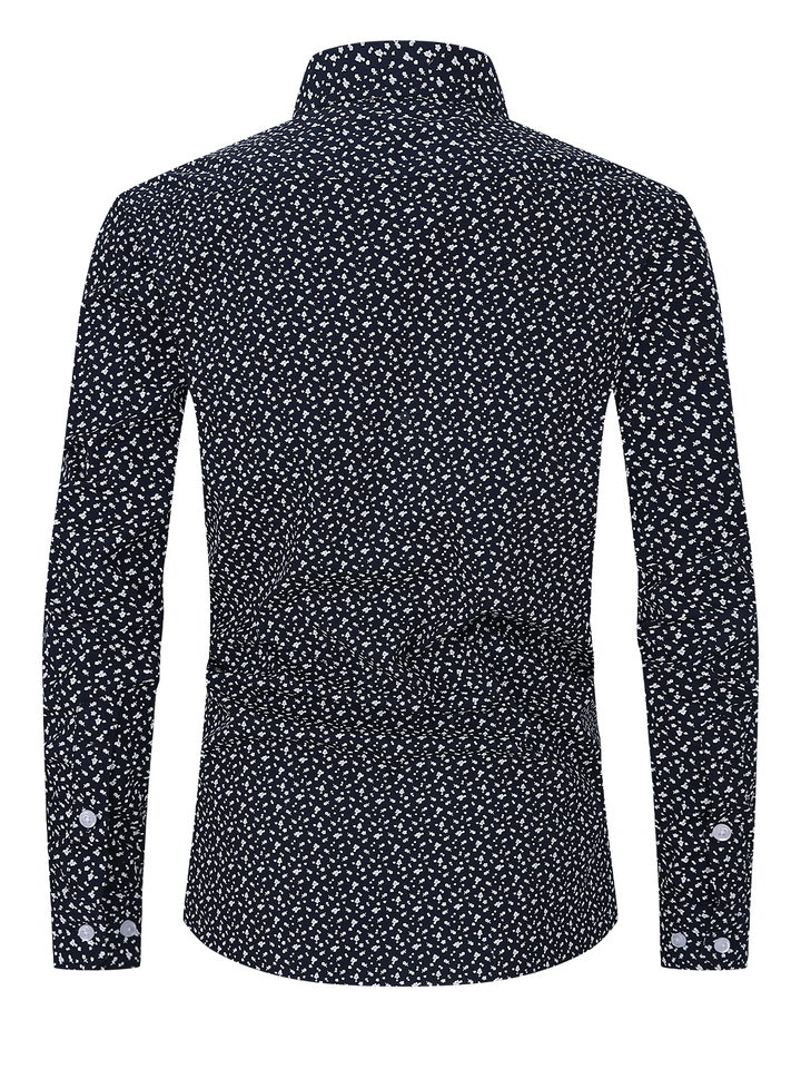 Chemise à manches longues boutonnée bleu marine à imprimé floral pour hommes