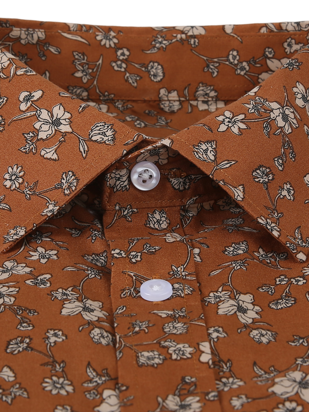 Chemise habillée à manches longues vintage marron à imprimé floral pour hommes