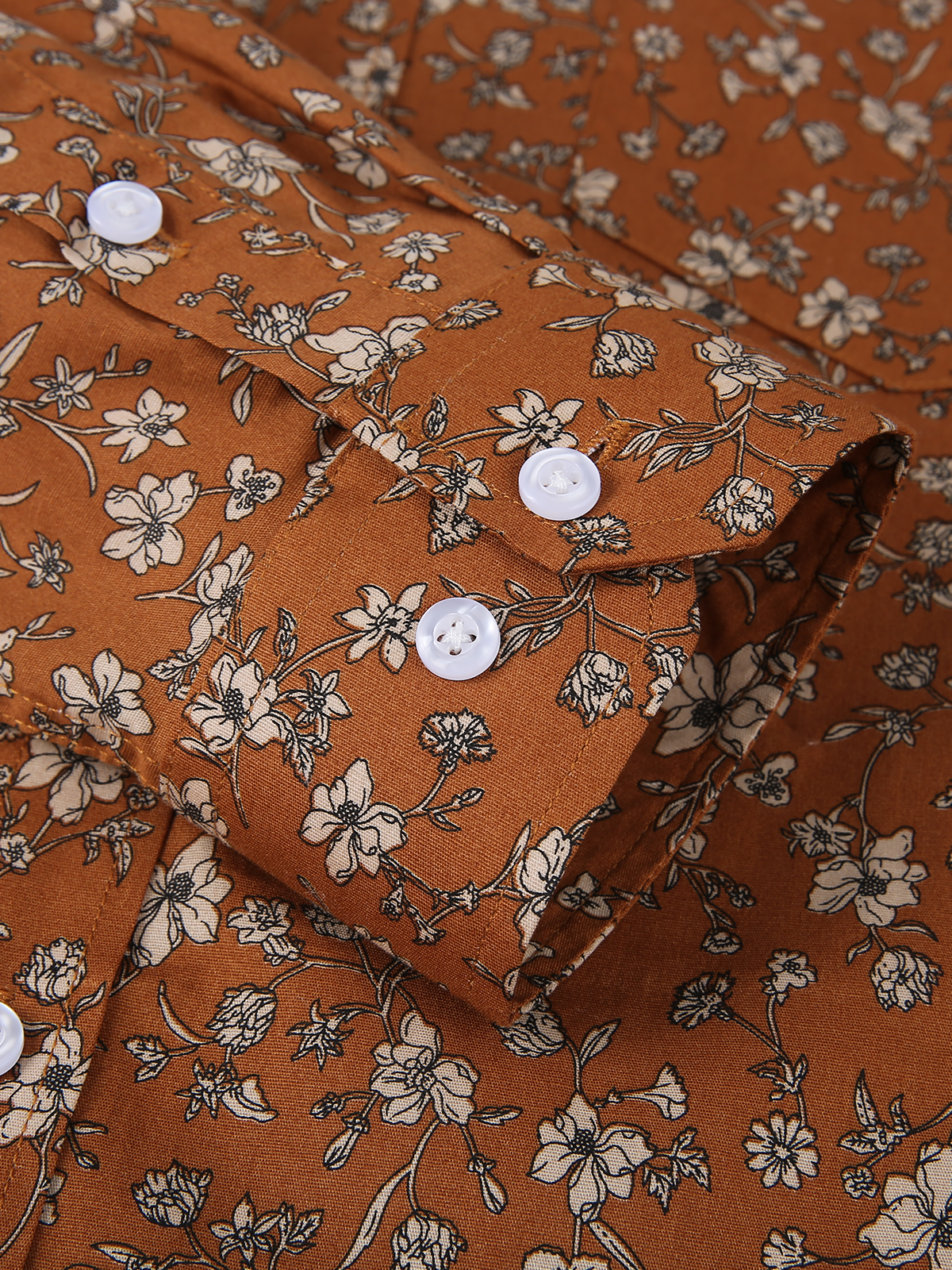 Chemise habillée à manches longues vintage marron à imprimé floral pour hommes