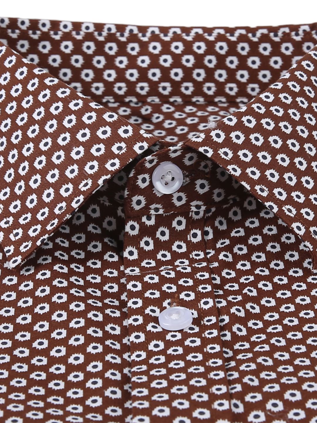 Chemise habillée à manches longues vintage marron à imprimé décontracté pour hommes