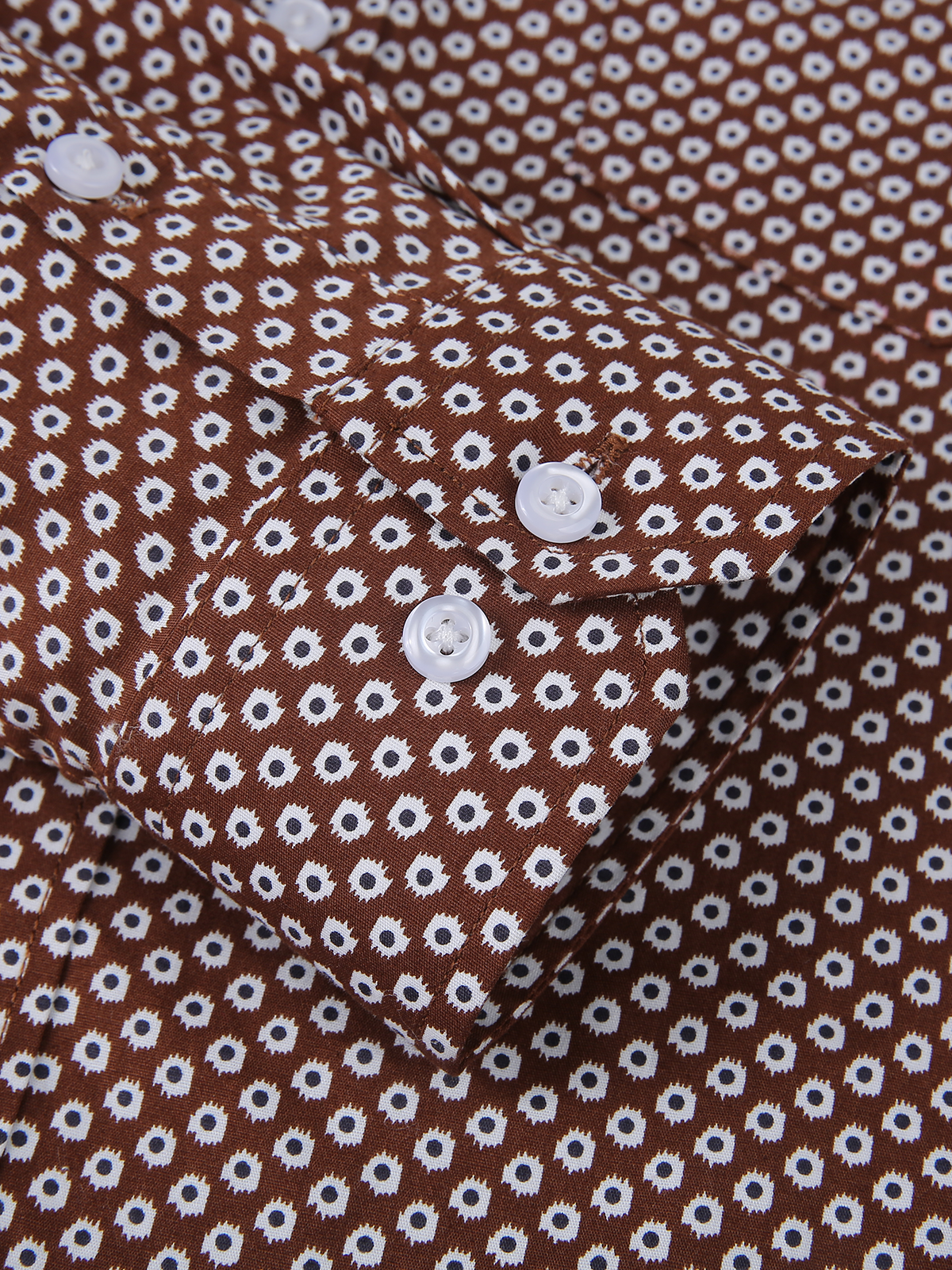 Chemise habillée à manches longues vintage marron à imprimé décontracté pour hommes