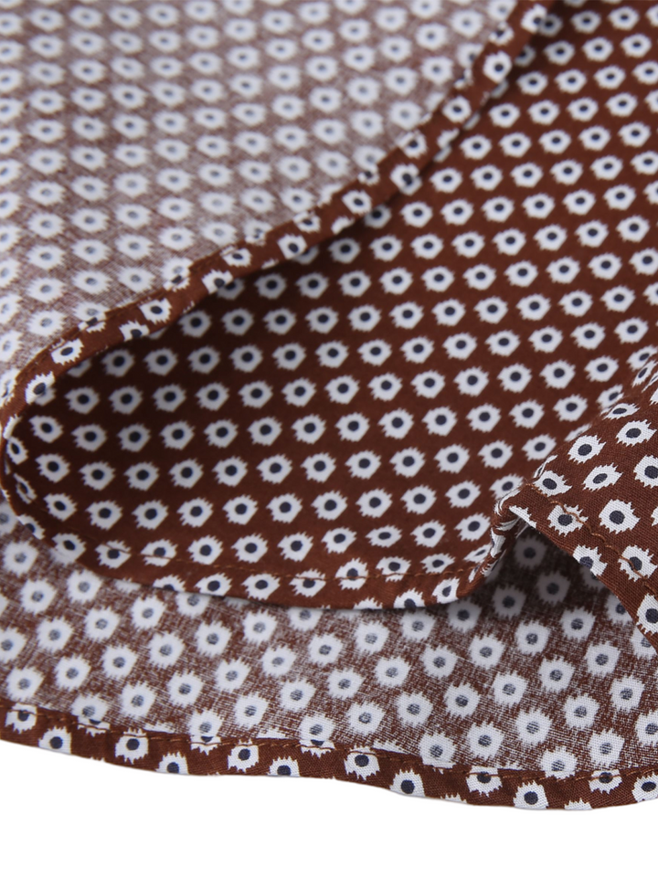 Chemise habillée à manches longues vintage marron à imprimé décontracté pour hommes