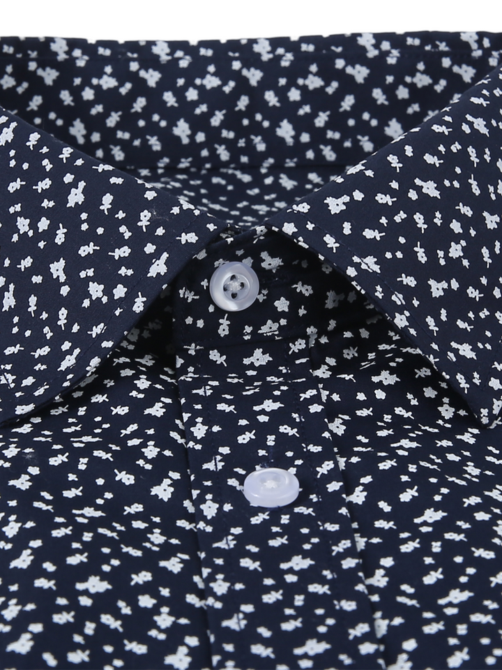 Chemise à manches longues boutonnée bleu marine à imprimé floral pour hommes