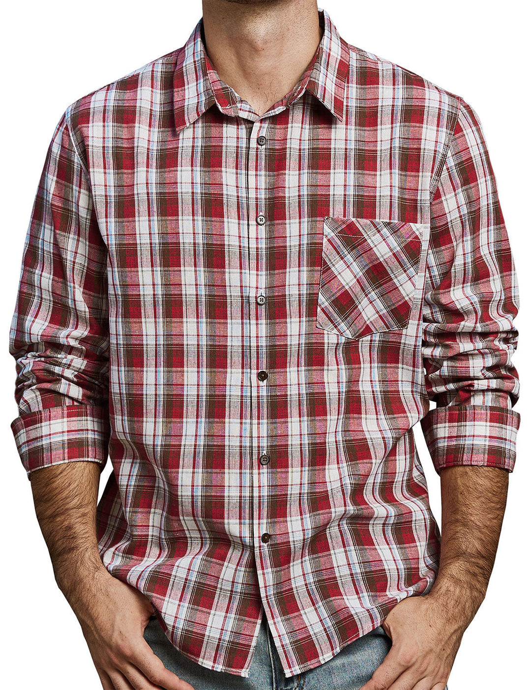 Chemise à manches longues décontractée à carreaux rétro pour hommes