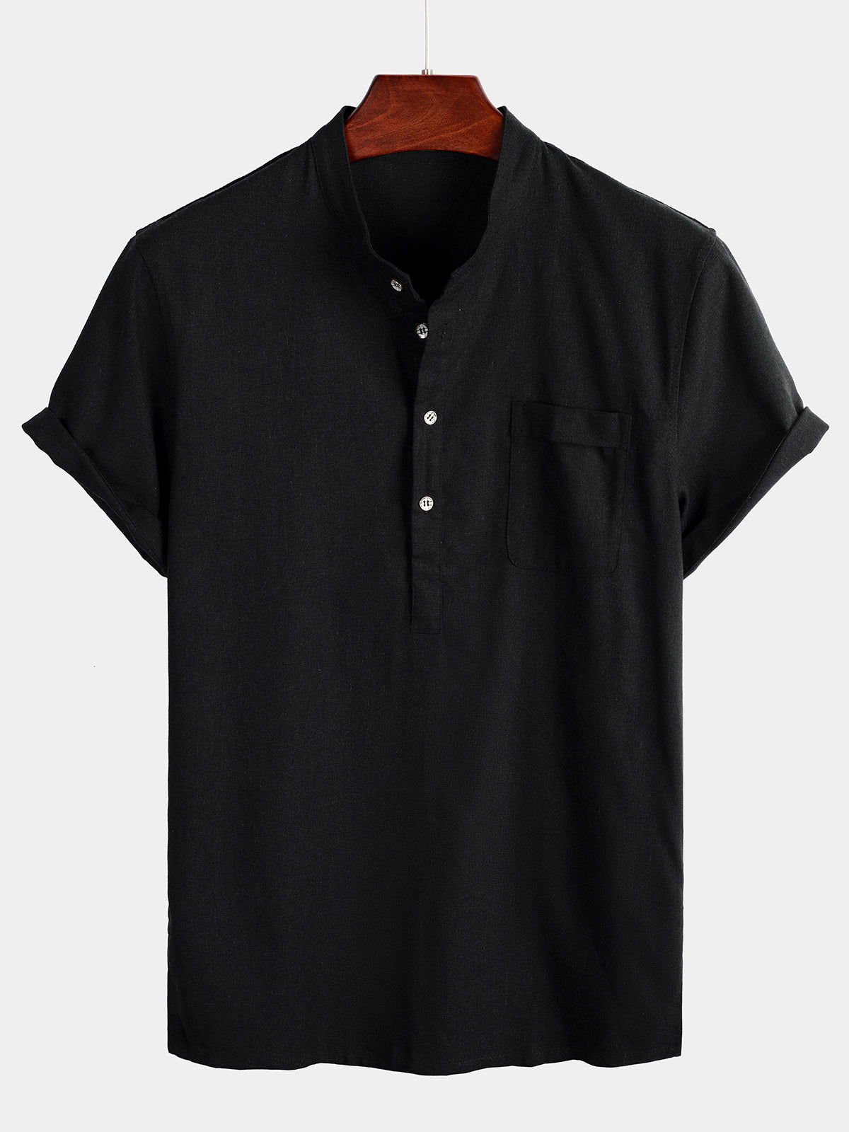 Chemise pour Homme en Couleur Unie avec Col Haut et Bouton Moyen, avec Poche Frontale