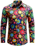 Chemise boutonnée à manches longues en coton à fleurs colorées pour hommes