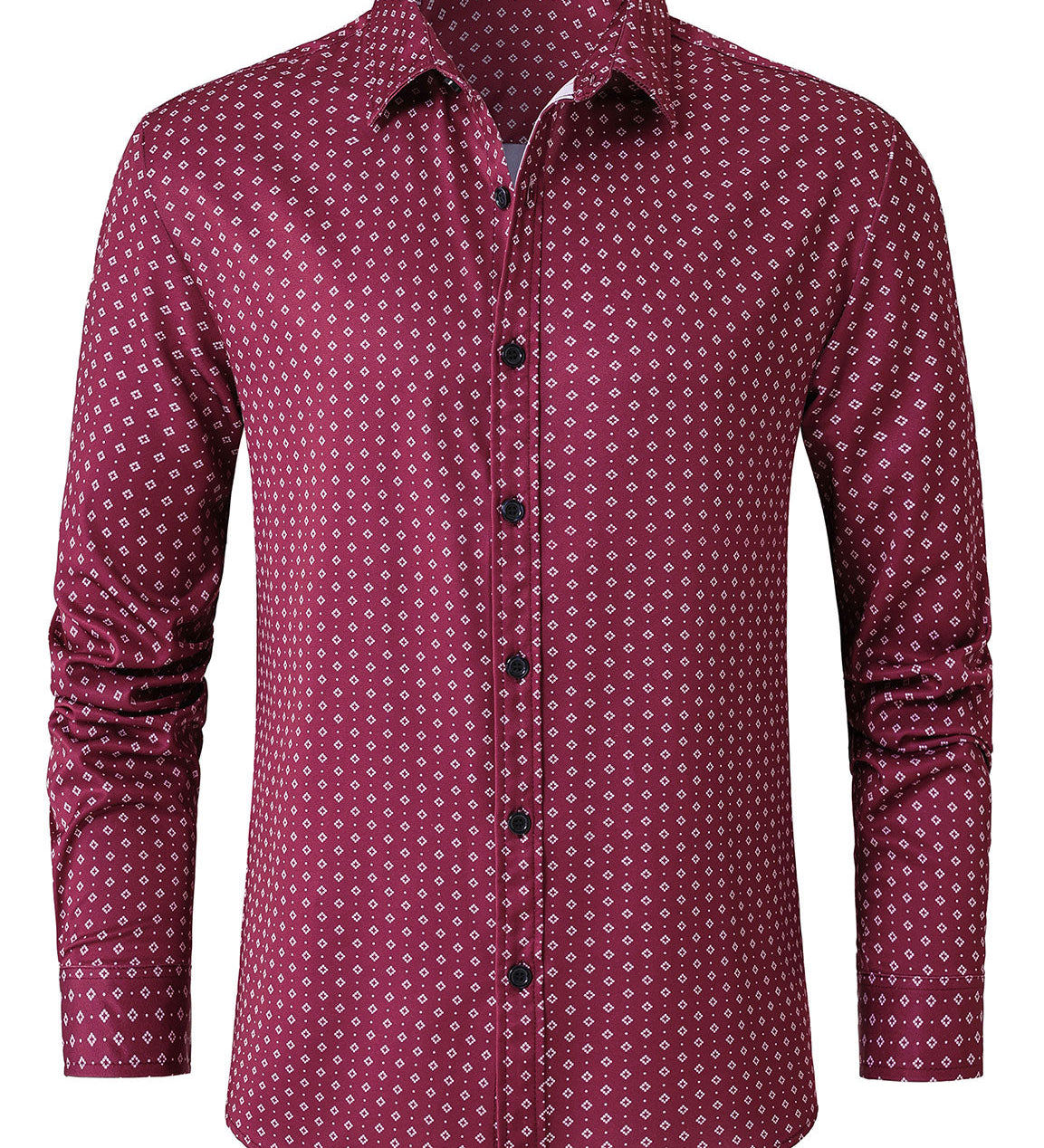 Chemise à manches longues rouge à imprimé géométrique rétro pour homme