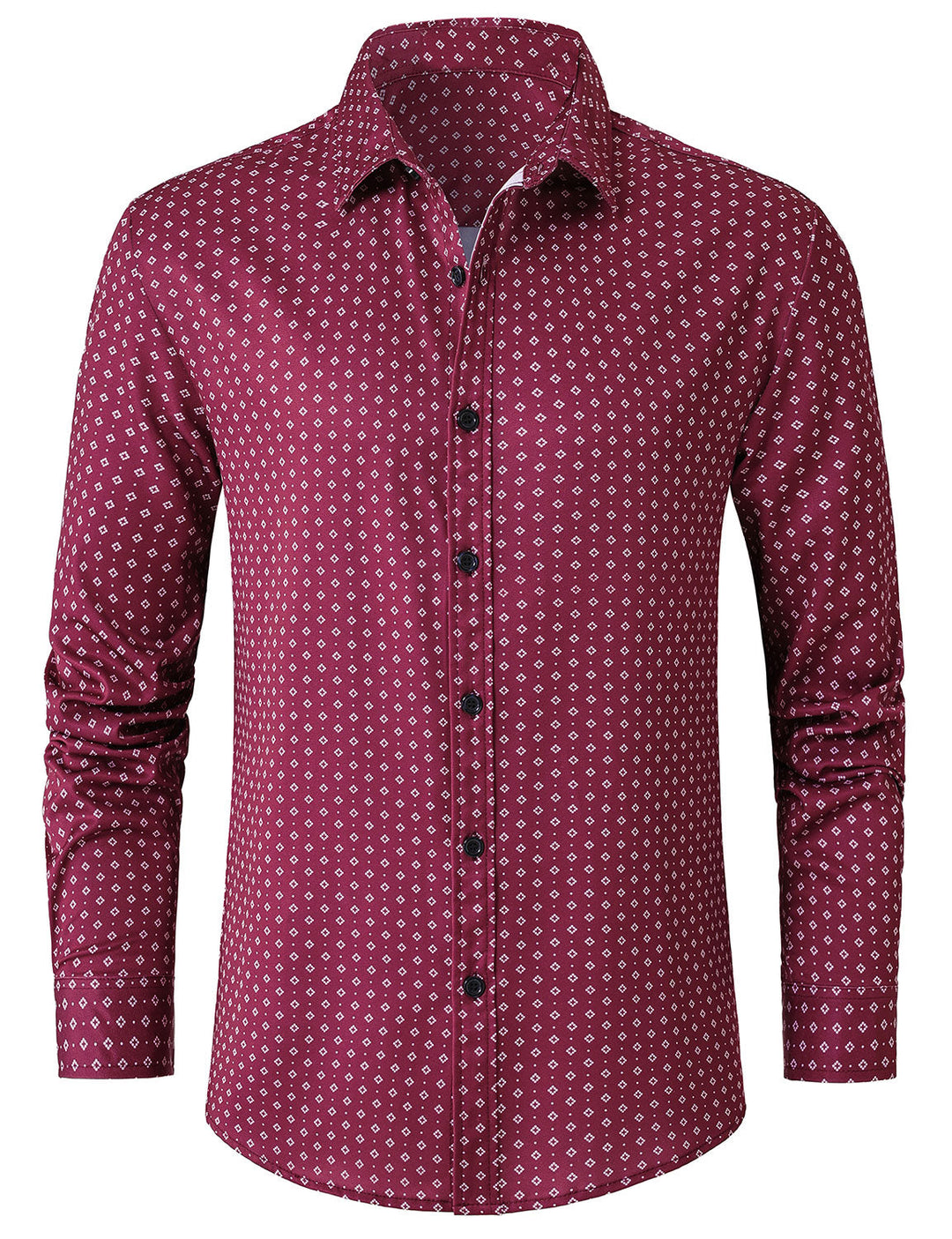 Chemise à manches longues rouge à imprimé géométrique rétro pour homme