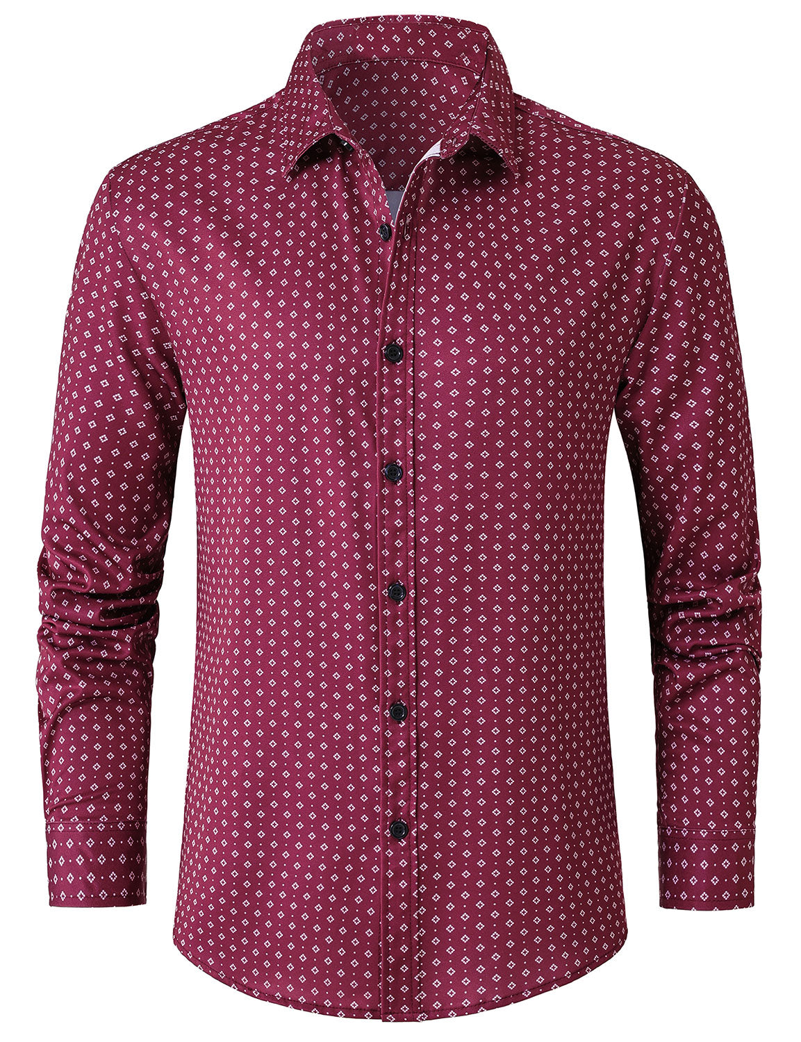 Chemise à manches longues rouge à imprimé géométrique rétro pour homme