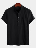 Chemise pour Homme en Couleur Unie avec Col Haut et Bouton Semi-Ouvert, avec Poche Frontale
