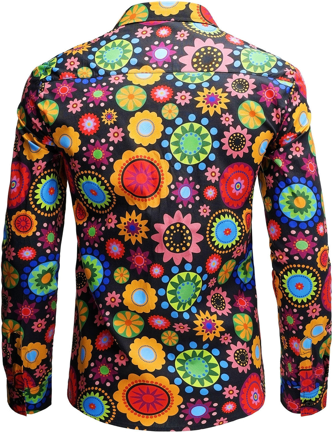 Chemise boutonnée à manches longues en coton à fleurs colorées pour hommes