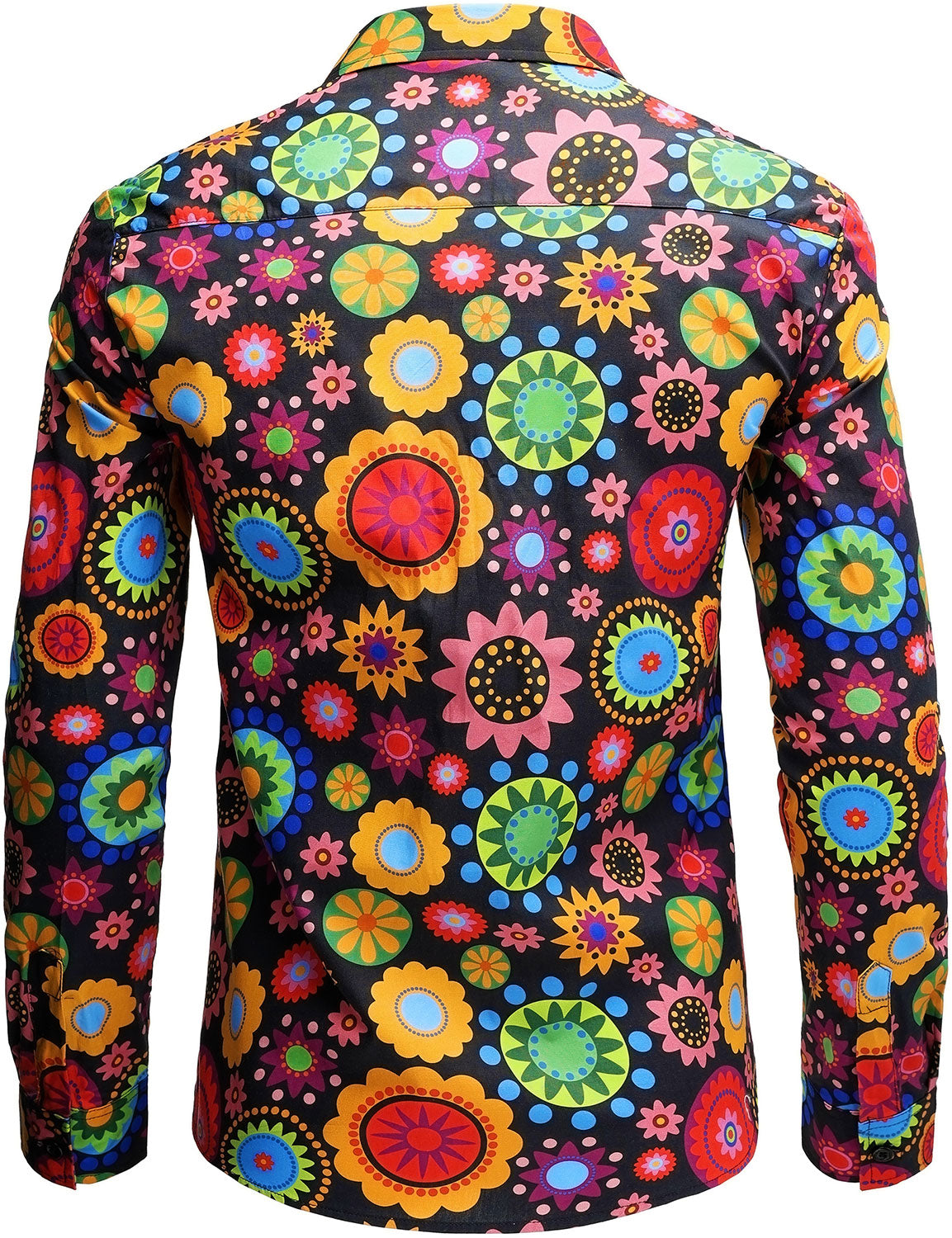 Chemise boutonnée à manches longues en coton à fleurs colorées pour hommes