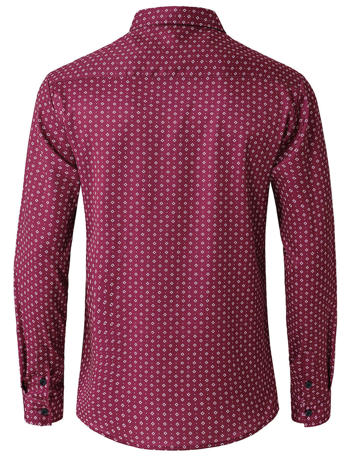 Chemise à manches longues rouge à imprimé géométrique rétro pour homme