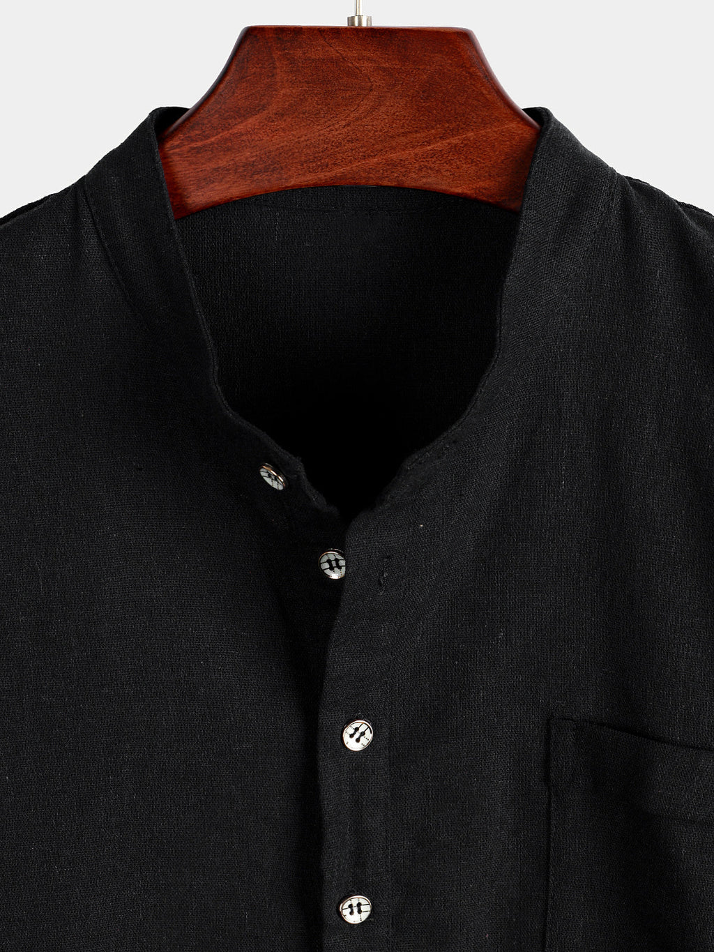 Chemise pour Homme en Couleur Unie avec Col Haut et Bouton Semi-Ouvert, avec Poche Frontale
