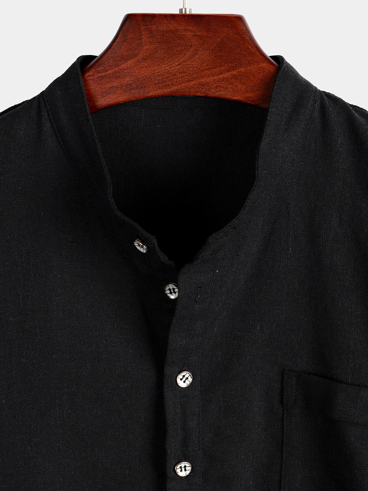 Chemise pour Homme en Couleur Unie avec Col Haut et Bouton Semi-Ouvert, avec Poche Frontale