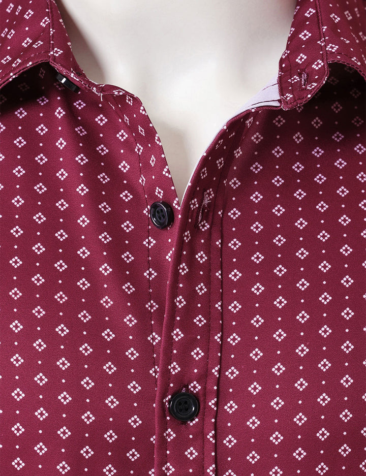 Chemise à manches longues rouge à imprimé géométrique rétro pour homme