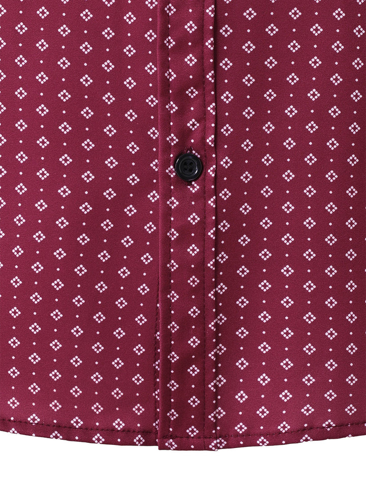 Chemise à manches longues rouge à imprimé géométrique rétro pour homme