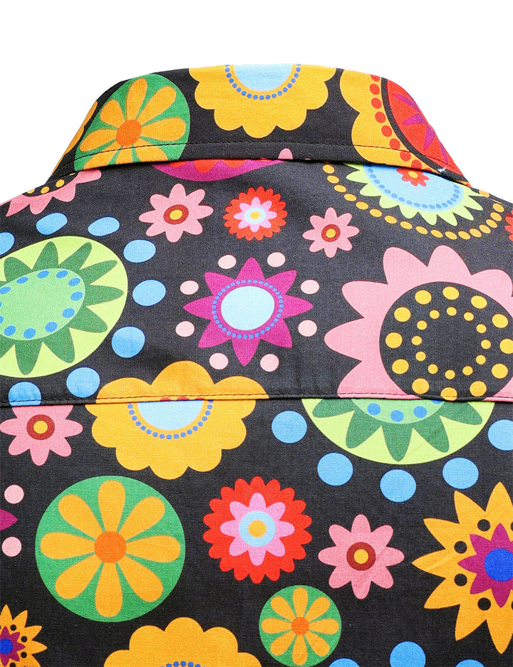 Chemise boutonnée à manches longues en coton à fleurs colorées pour hommes