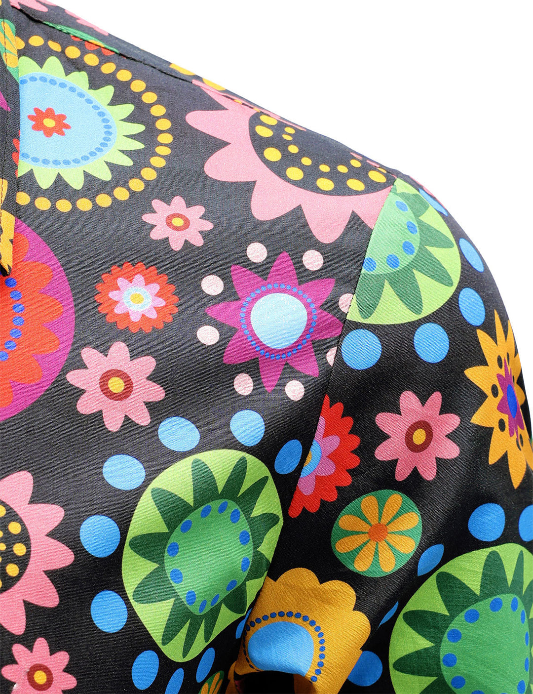 Chemise boutonnée à manches longues en coton à fleurs colorées pour hommes