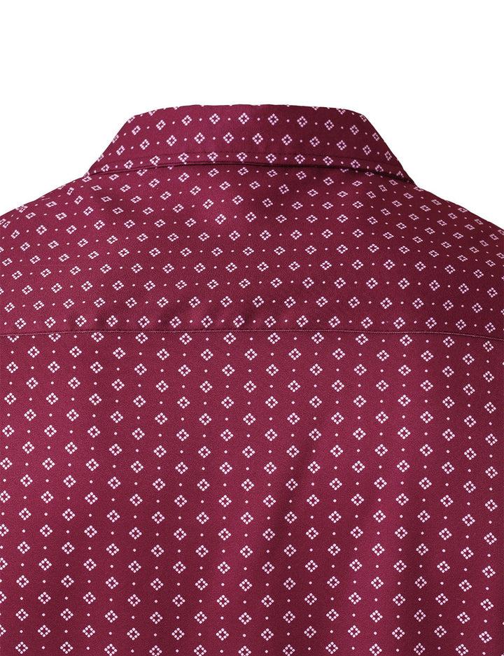 Chemise à manches longues rouge à imprimé géométrique rétro pour homme