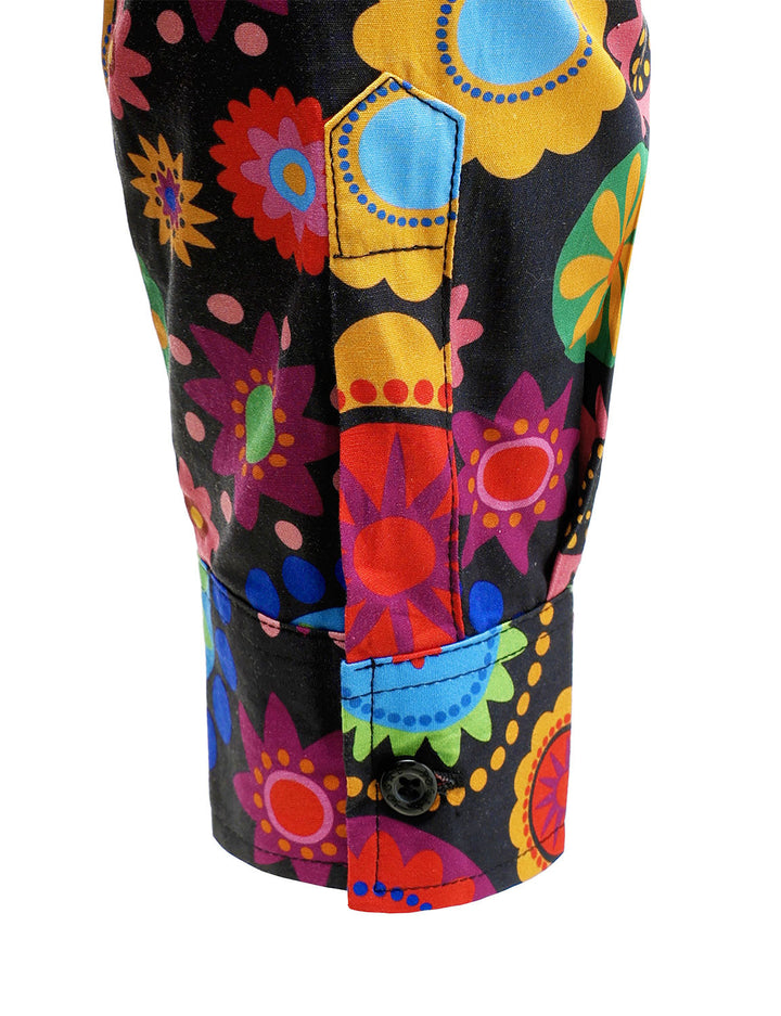 Chemise boutonnée à manches longues en coton à fleurs colorées pour hommes