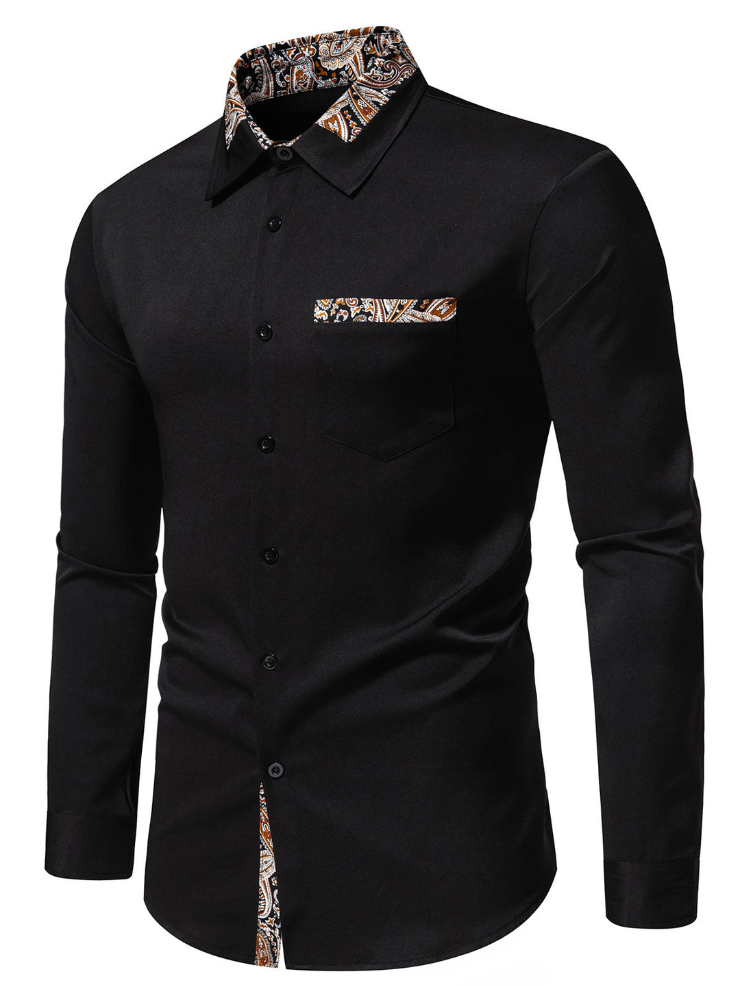 Chemise boutonnée à manches longues et imprimé cachemire colorblock pour homme