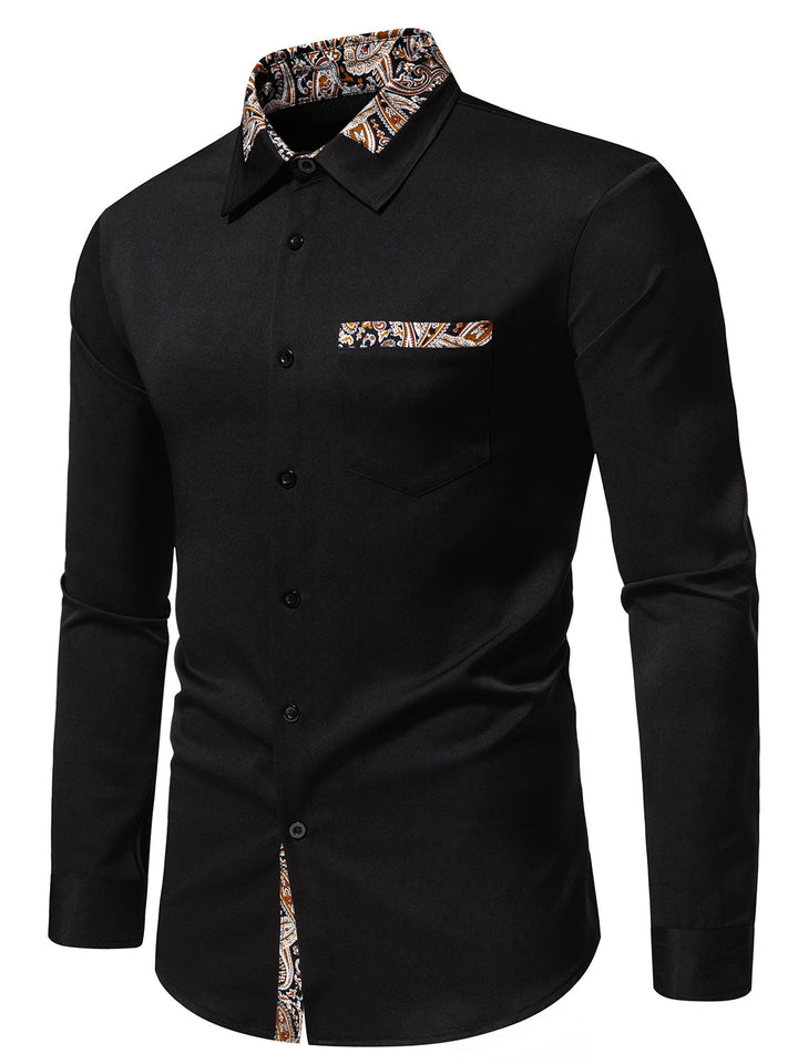 Chemise boutonnée à manches longues et imprimé cachemire colorblock pour homme